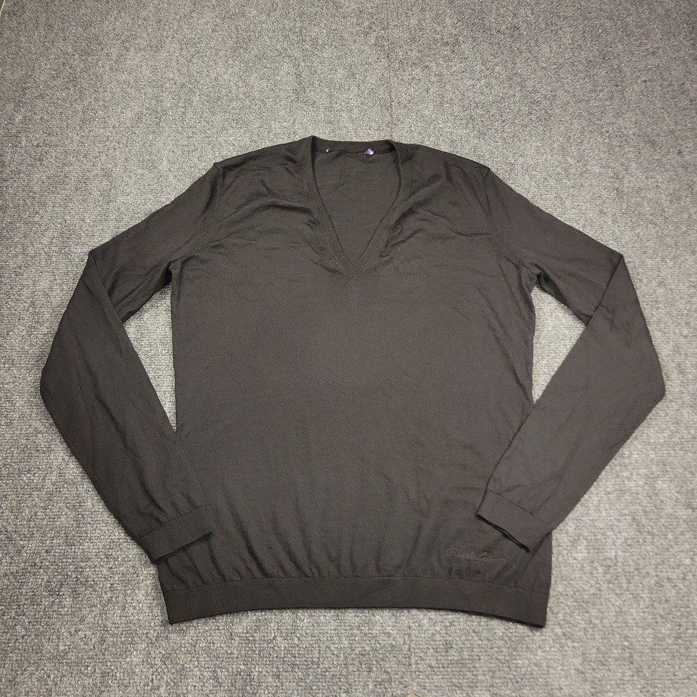 Ralph Lauren Purple Label Fine Cashmere V-Neck Sweater Womens M Black $1090